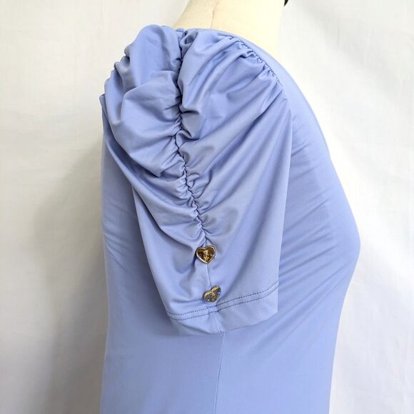 Juicy Couture Swimsuit Cover Up Mini Dress XS Blue Puff Sleeves Heart Buttons - Picture 6 of 15